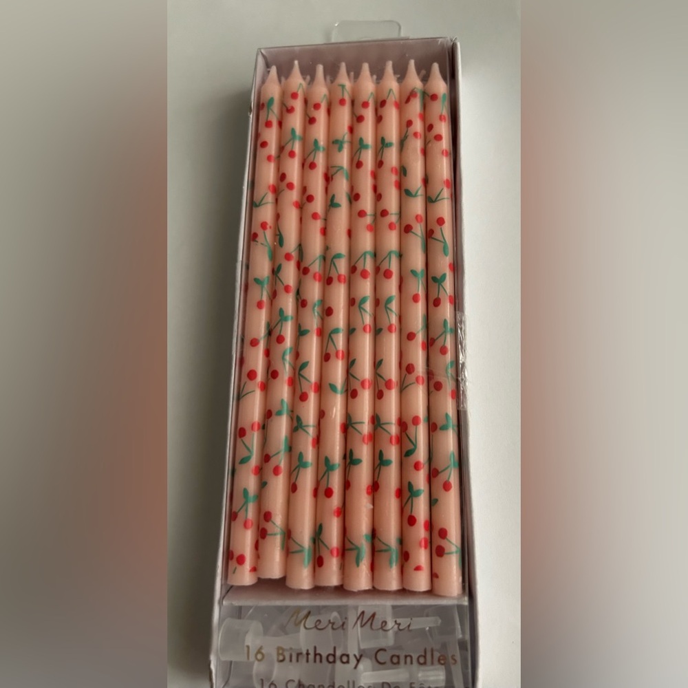 New 16 Pink Birthday Candles 16 Holders Red Flowers Green Stems Meri Meri - Picture 11 of 16